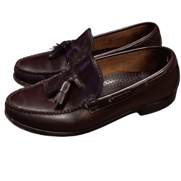 L.L. BEAN MEN'S SIZE 7 BROWN LEATHER LOAFERS WITH TASSELS. - Picture 5 of 6